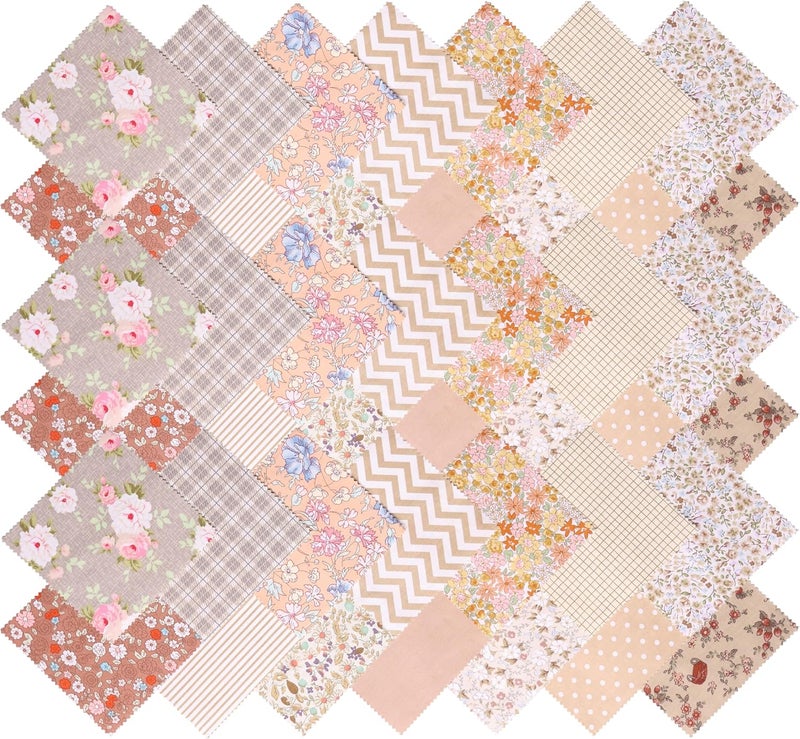 Hanjunzhao 42Pcs 10" Layer Cake Fabric - Vintage Brown Print Cotton Fabric Squares 10x10, Layer Cakes 10 inch Squares for Quilting, Sewing, Quilts, Bags, and Crafts - Light Coffee - Image 3